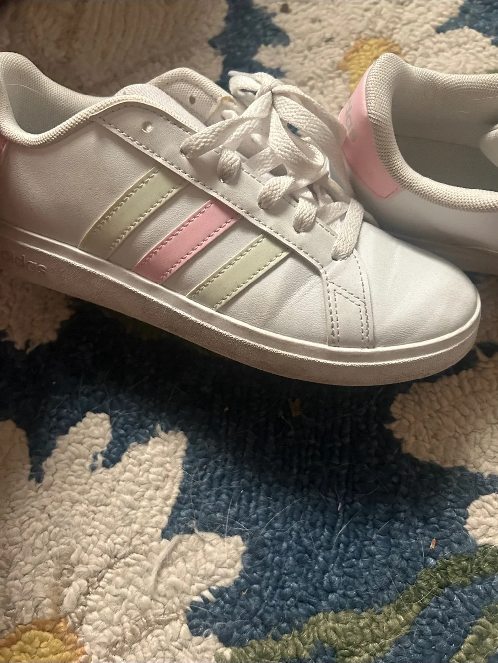 adidas Kids White Sneakers with Light Pink Accents